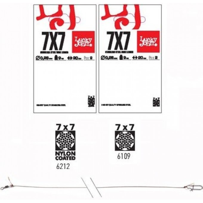 Поводки стальные LUCKY JOHN PRO SERIES SSW 7X7 D 0,36Мм /12Кг/20См/2Шт. LJP6112-020