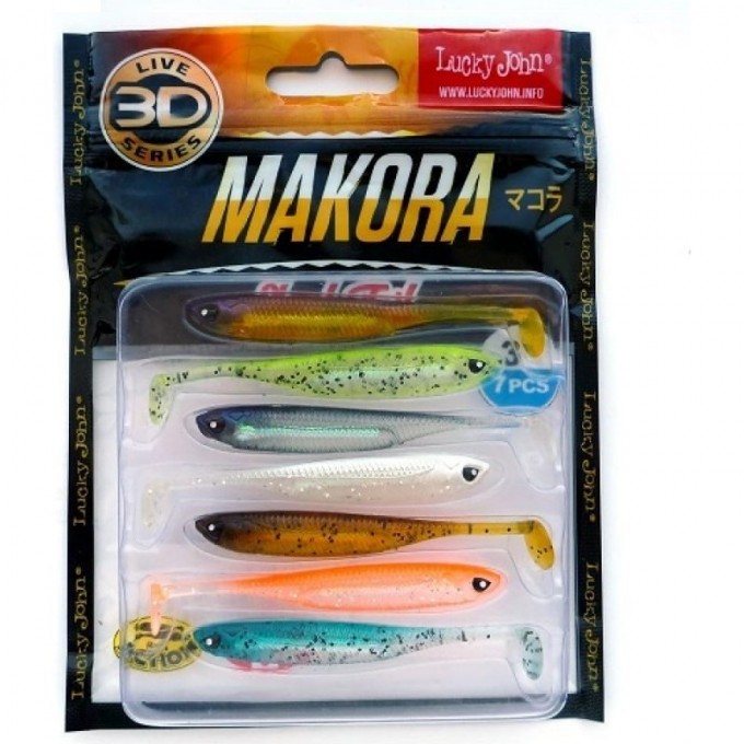 Виброхвост LUCKY JOHN 3D SERIES MAKORA SHAD TAIL 3.0in (7,6 см), цвет mix 7Шт. 140406-MIX1