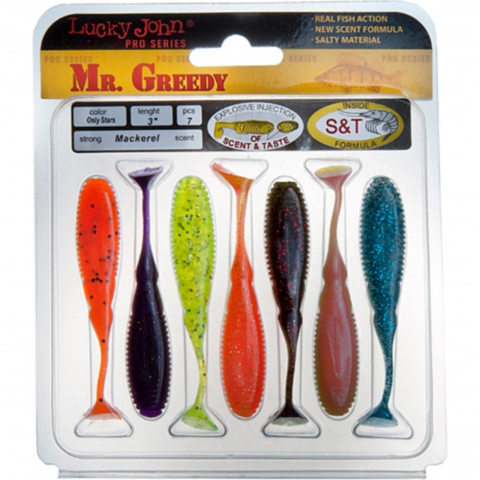 Мягкая съедобная приманка LUCKY JOHN PRO SERIES MISTER GREEDY 3.0 in (76 мм), цвет mix1 7шт 140115-MIX1